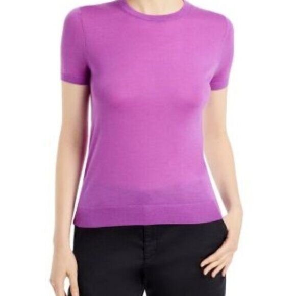 Boss Falyssia Short Sleeve Sweater 100% Virgin Wool Purple Large NWT - Picture 1 of 2